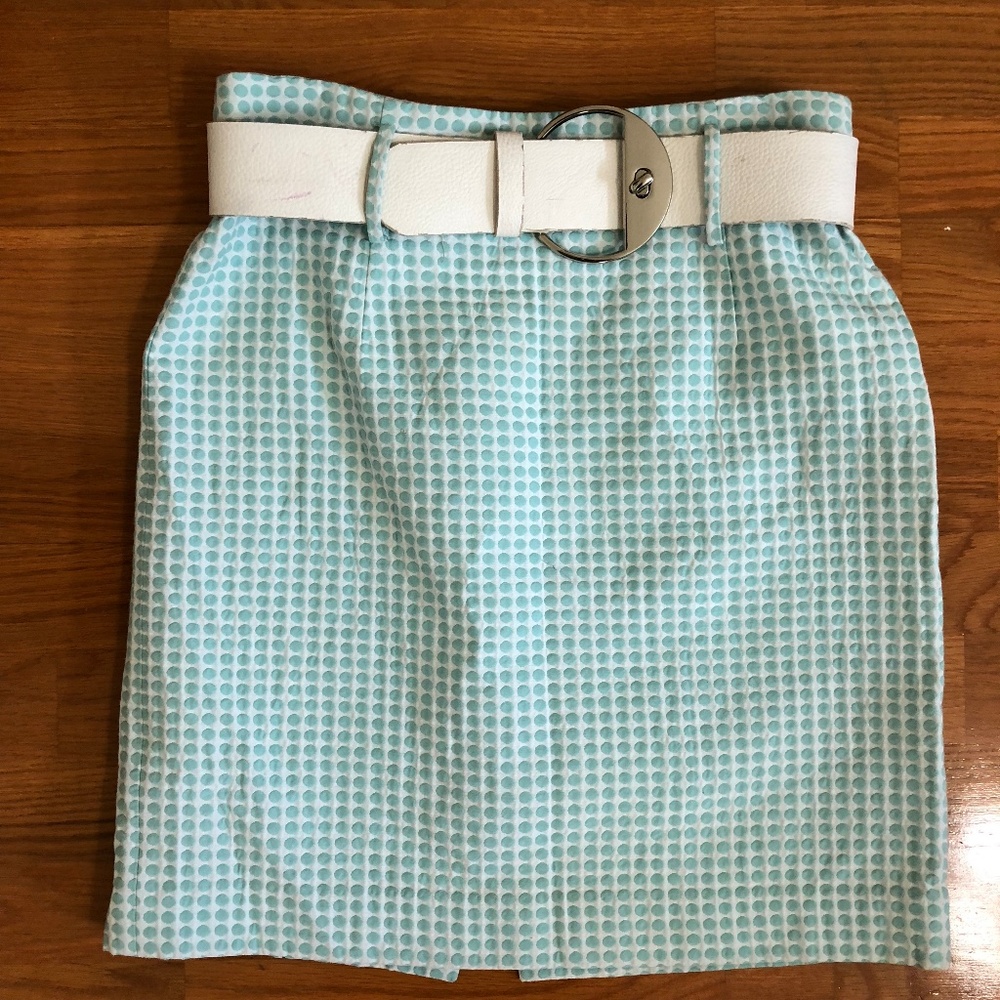 Antonio Melani tiffany blue polka pencil skirt 6P
